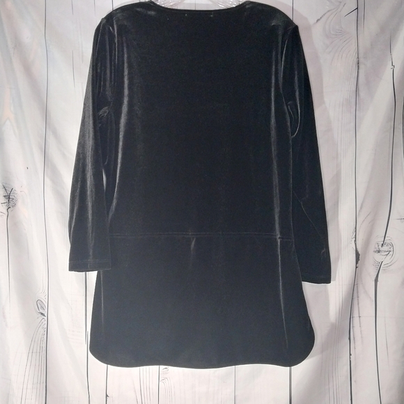 Lauren Ralph Lauren Tunic Velvet Top Black Stretch Keyhole Droptail Size L - Picture 7 of 12